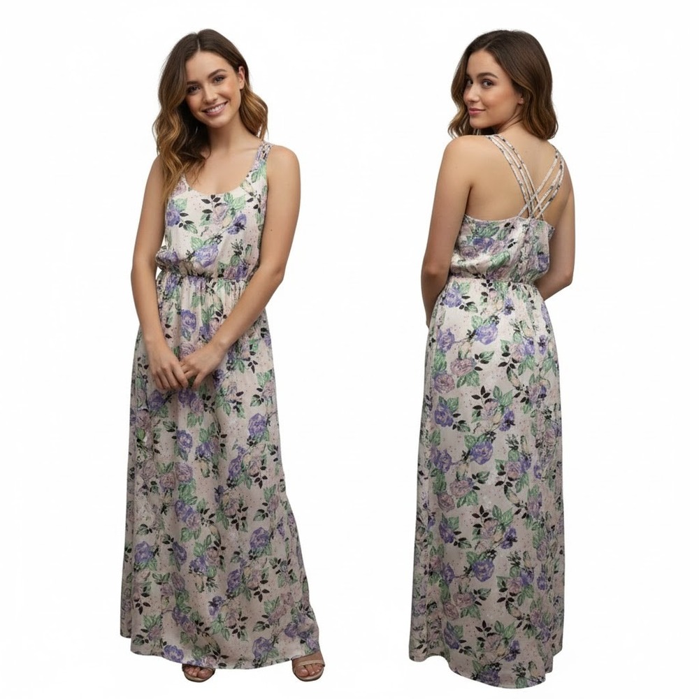 Forever 21 Dress Size‎ XS Multicolor Floral Slit Maxi Scoop Neck Sleeveless Boho